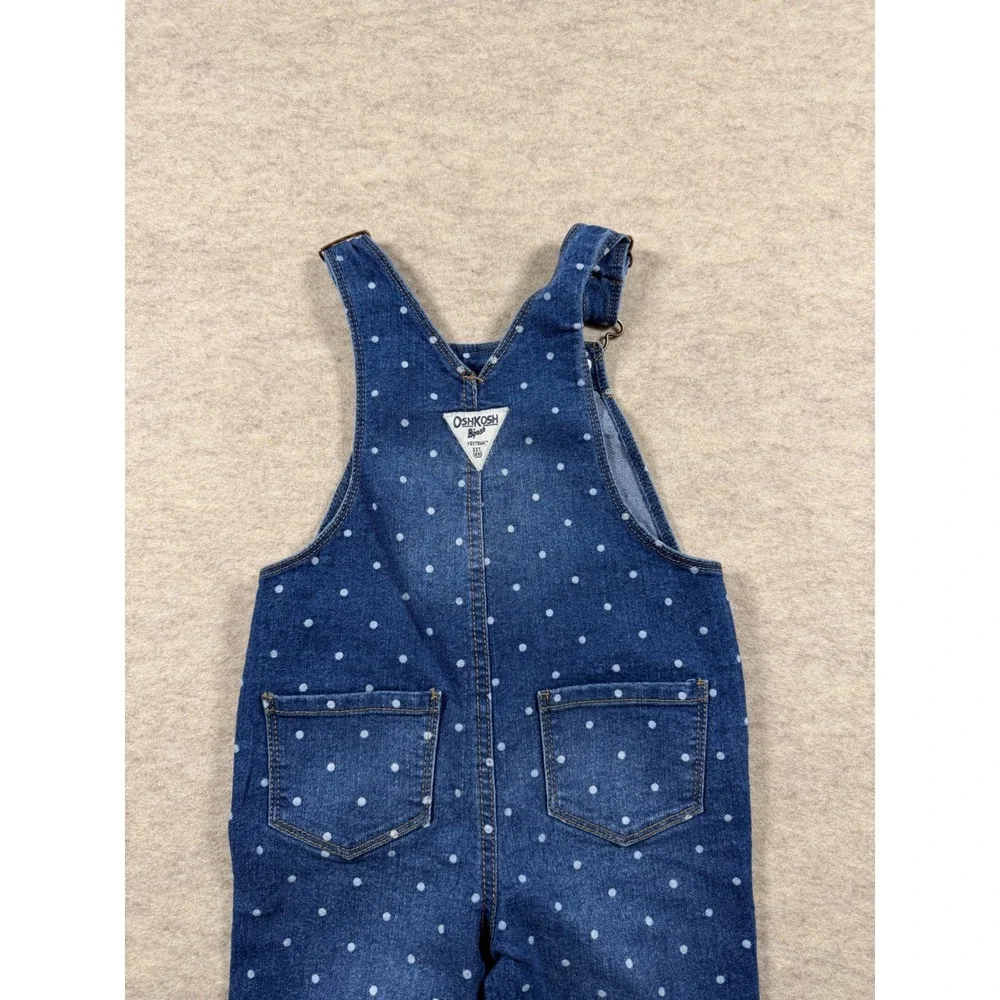 OshKosh Bgosh Girls Blue Denim Polka Dot Bib Overalls Size 3T 6K197710